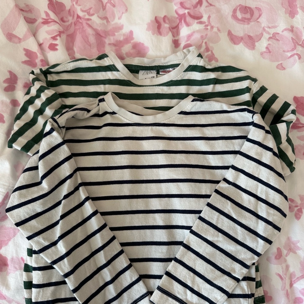 Zara Kids Long Sleeve Tees - Green and Navy Stripes